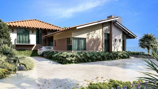 cores para fachada de casas: casa de praia com fachada em cores claras