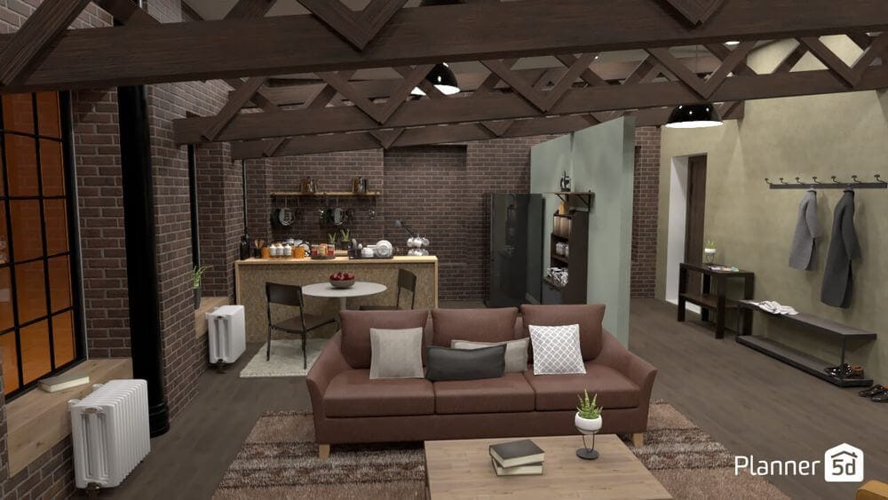 industrial loft designed with Planner 5D