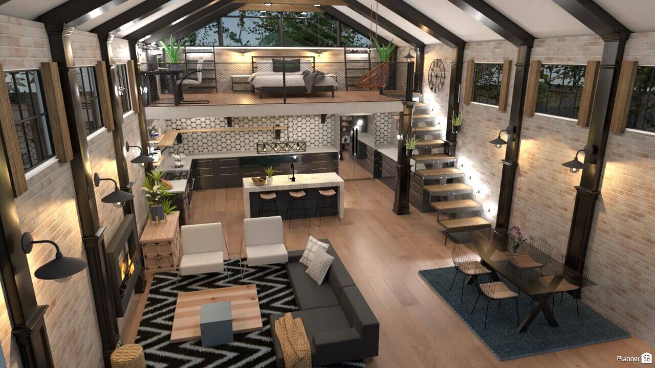 inudstiral style loft desinged with Planner 5D