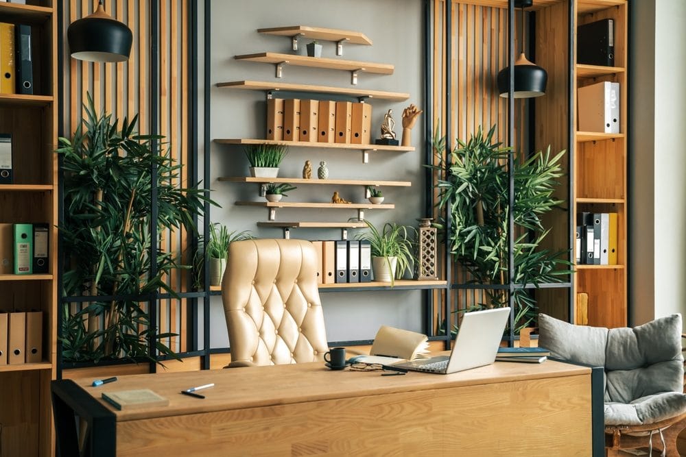 sophisticated office with plants and comfortable chairs