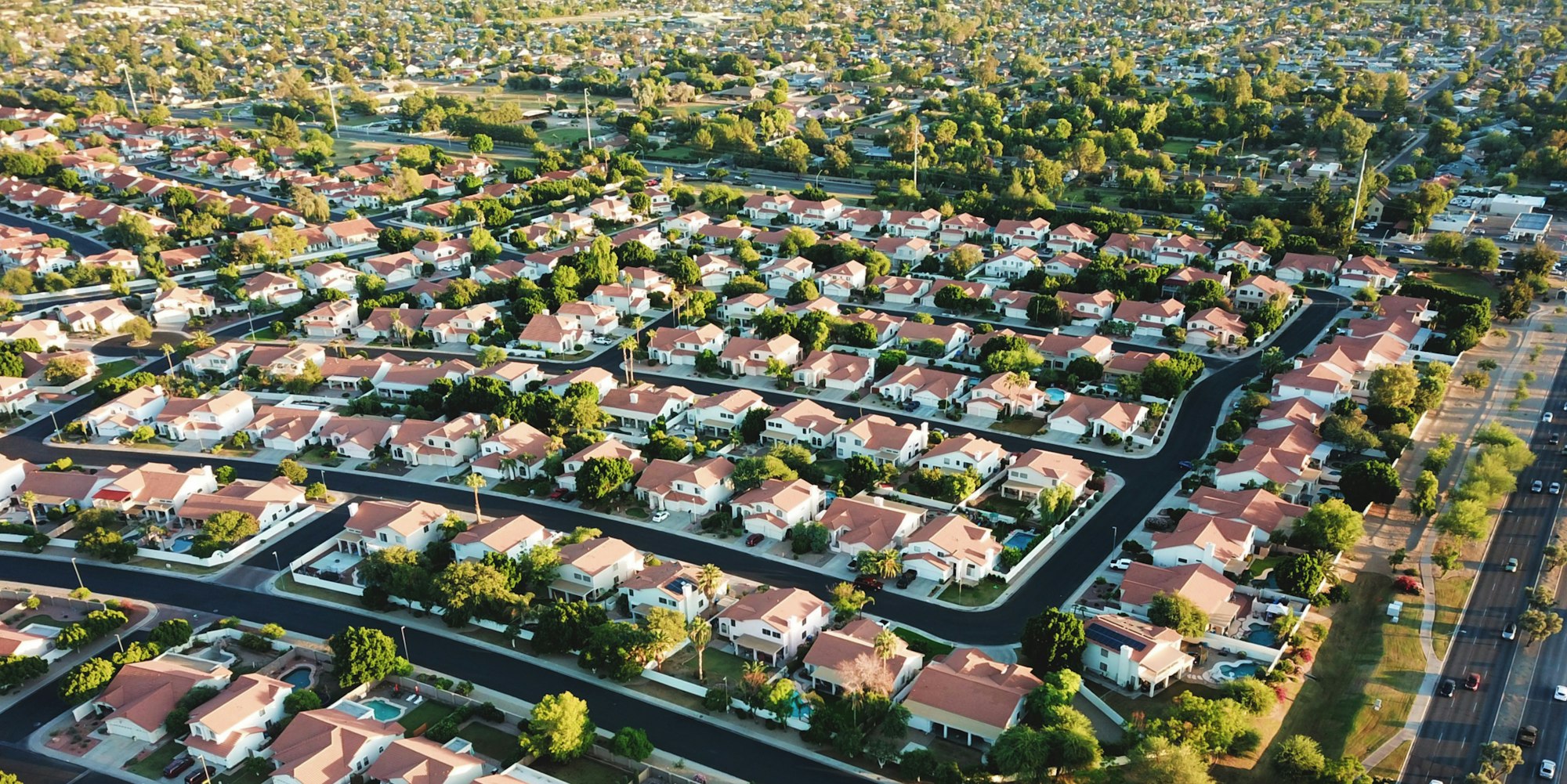 Aerial view of suburb.