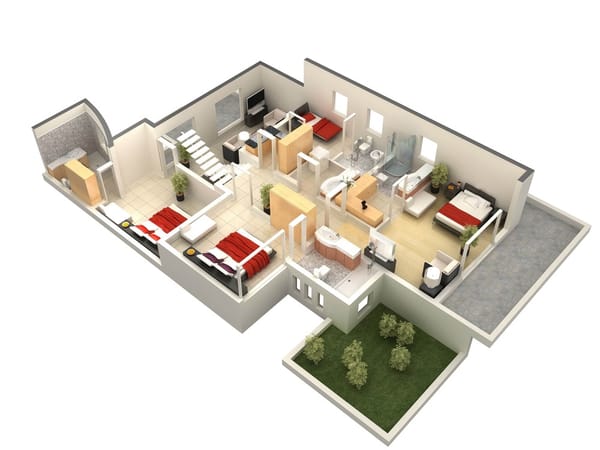 plan d'une maison plain-pied avec trois chambres