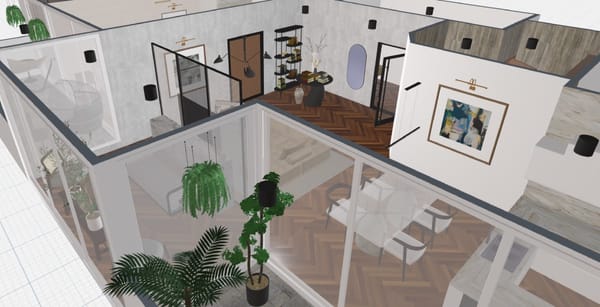 spaces de planner 5d, software de diseño de interiores, render piso con terraza