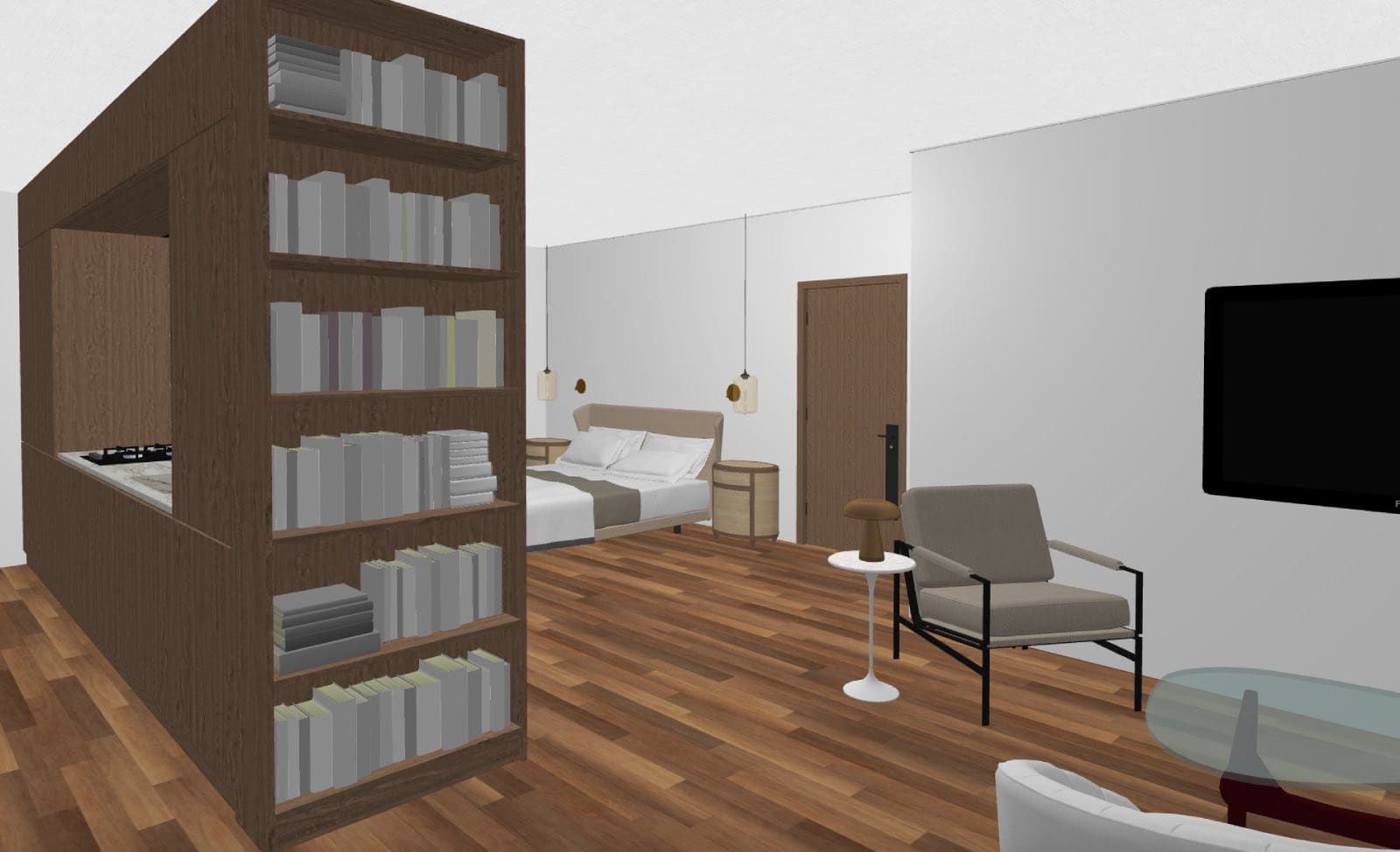 3D rendering of a studio apartment created with Planner 5D