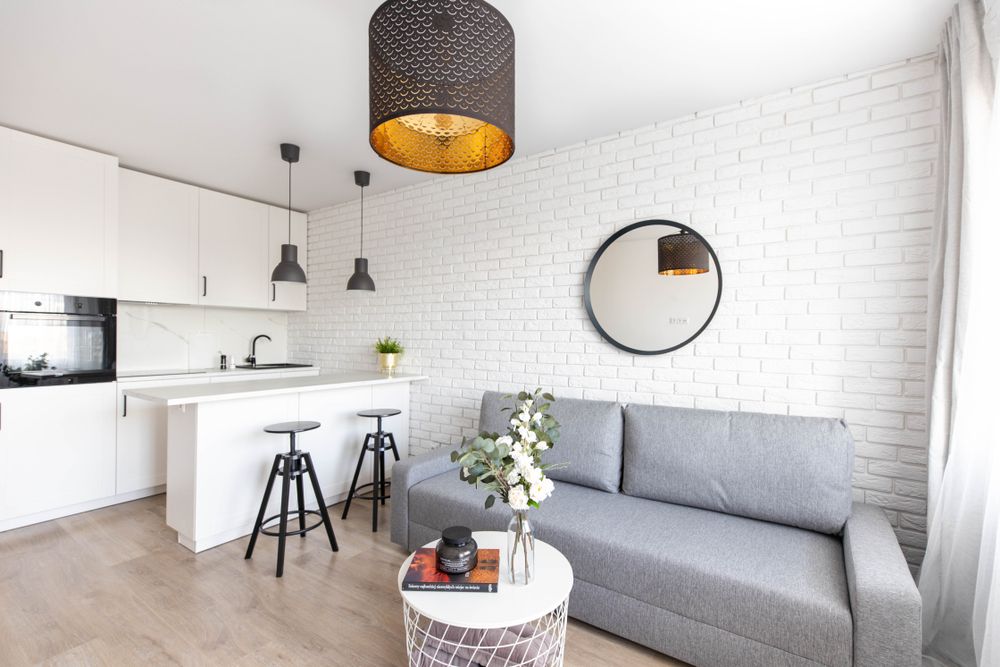 Modern white and grey kitchen design 