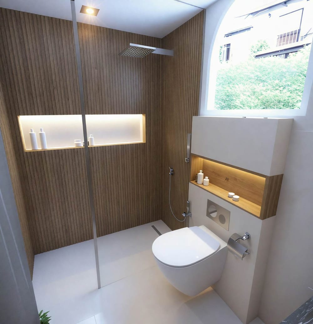 small bathroom in a studio apartment