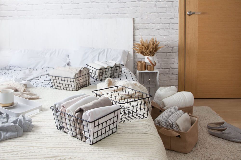 Wire baskets are great for organizing your clothes and fabrics