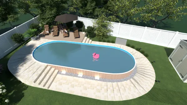 projeto 3D de piscina criado no Planner 5D, como limpar piscina
