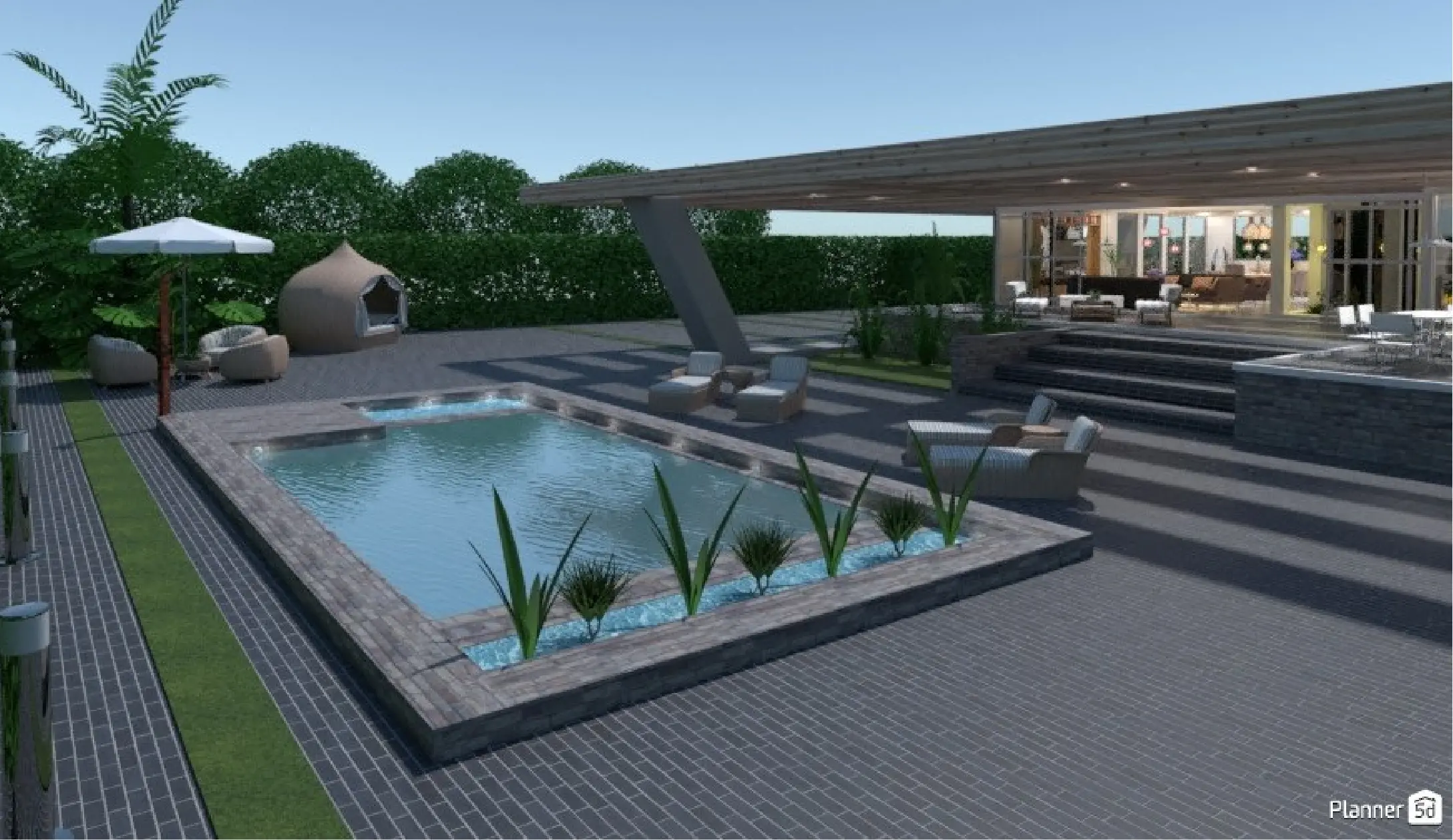 landscape design for a house with a pool