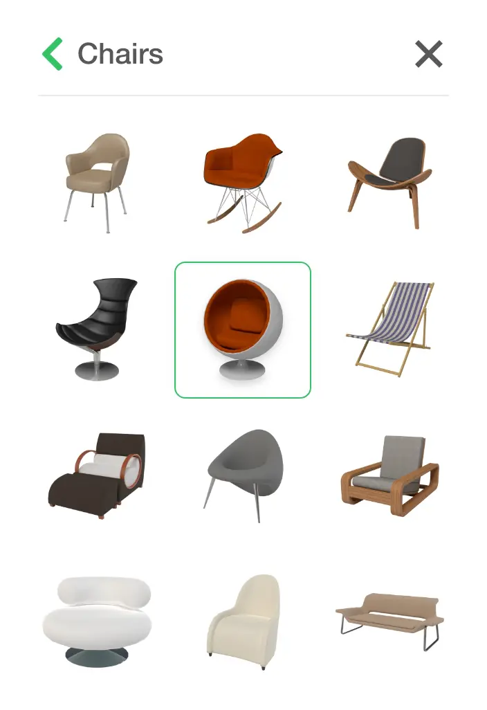 Drag-and-drop furniture in the room layout planner catalog