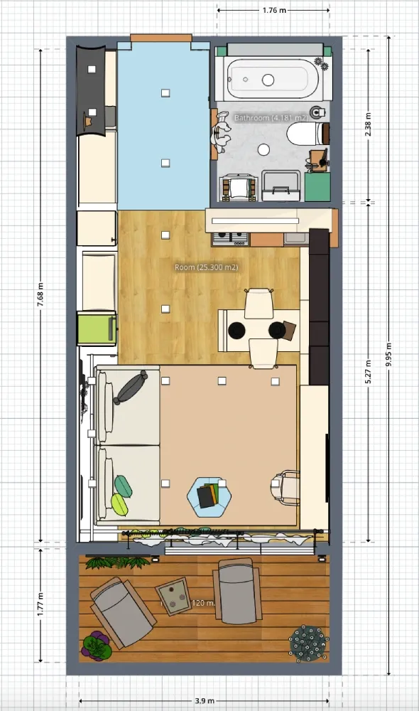 2D floor plan of a studio apartment