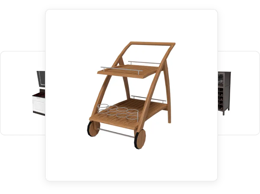 3D model of a wooden outdoor serving cart from the Planner 5D yard items library.