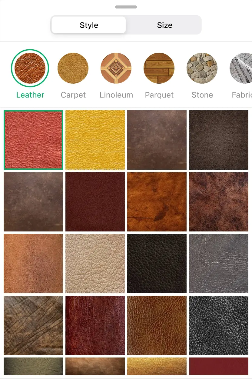 Texturas y tejidos de diseño de interiores en programa de diseño de casas